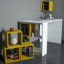 Hanah Home Escritorio de estudio y estantería Blanco y Amarillo
